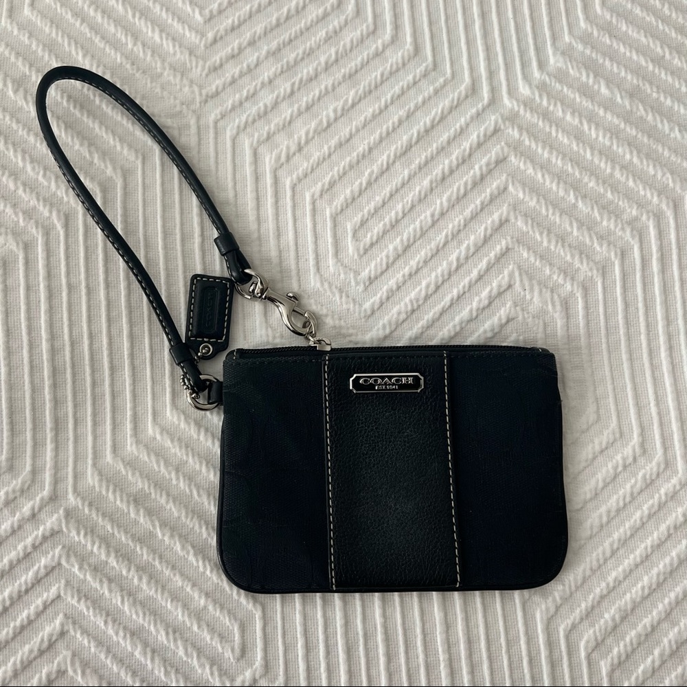 Signature Canvas Coach Wristlet with Logo - Black